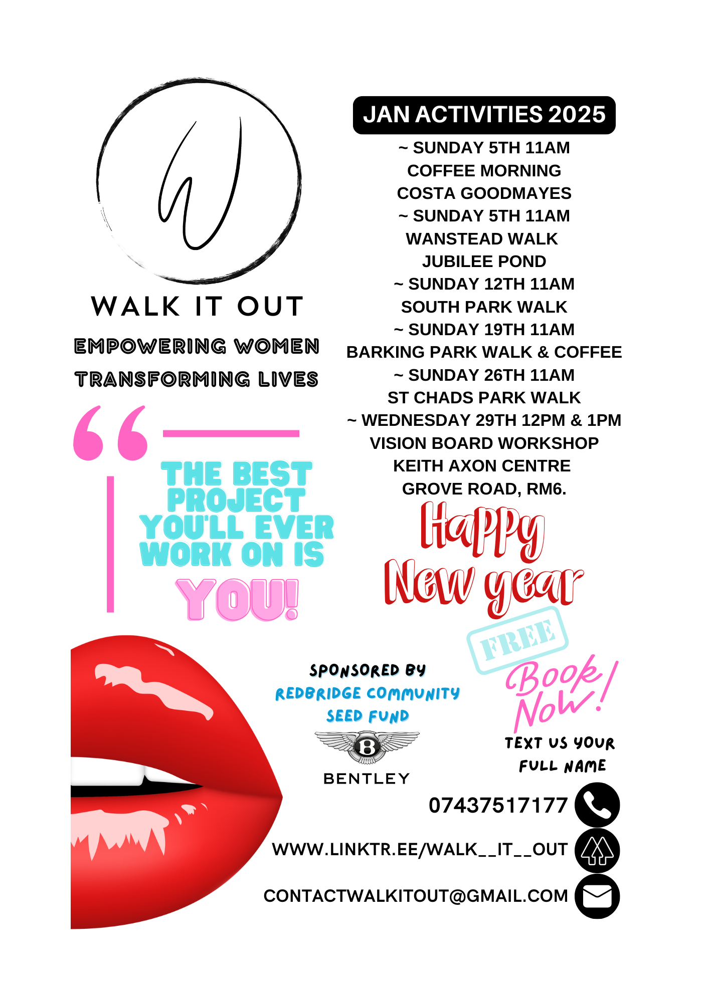 A flyer from walk it out, advertising their January activities 