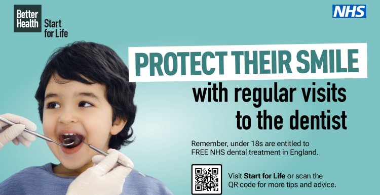 An infographic from the NHS encouraging parents to protect their children's smile by taking them to the dentist regularly