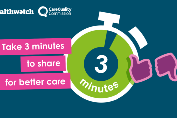 A graphic image of stopwatch showing 3 minutes. Text reads 'take 3 minutes to share for better care'